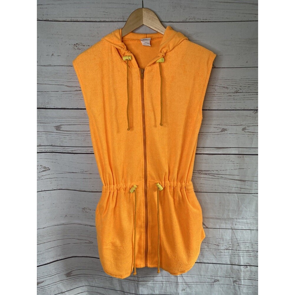 Vintage 80s Jag Swim Dress Romper Cover Up Size Small Petite Neon Orange So Cute - Picture 4 of 7